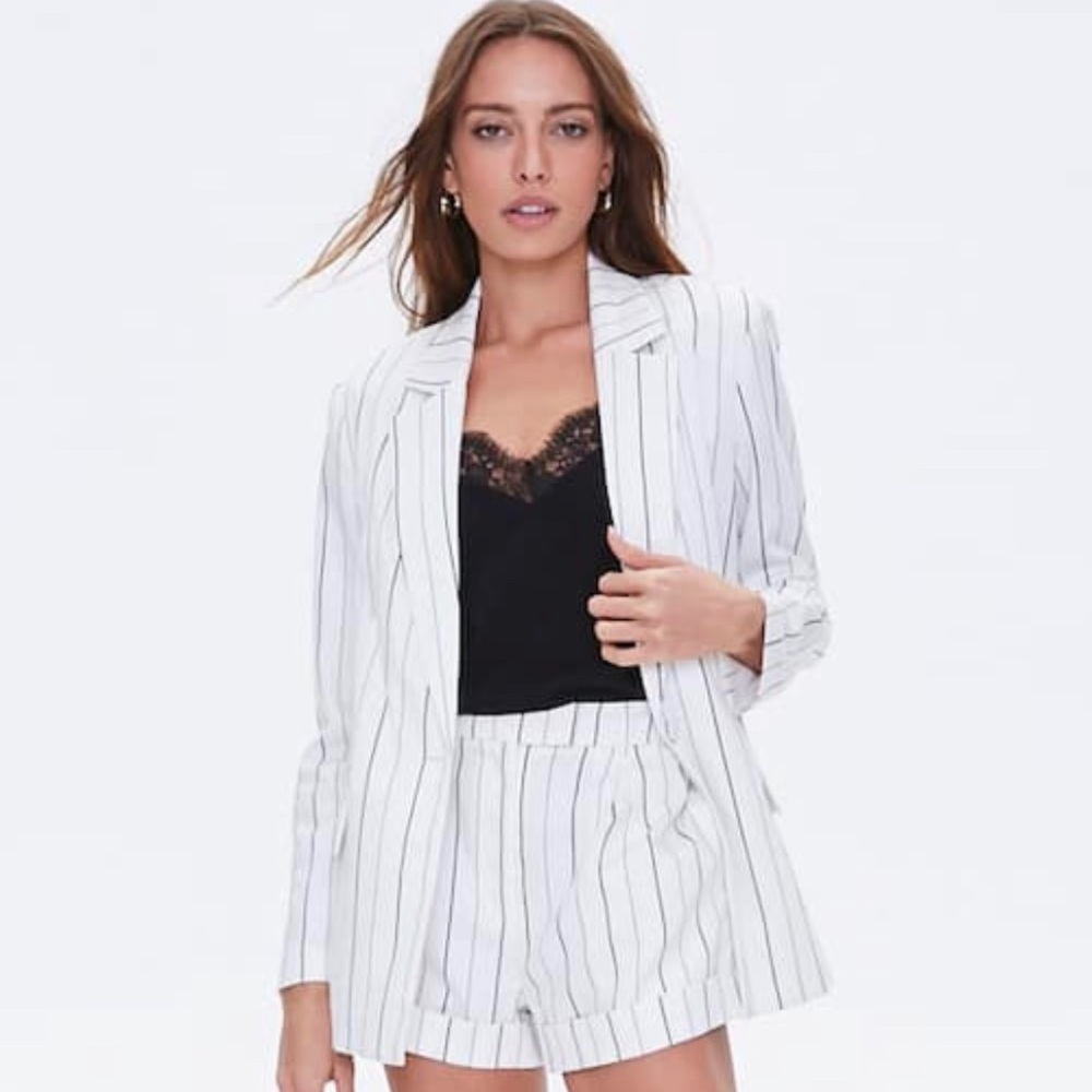 Pinstriped Vented-Hem Blazer